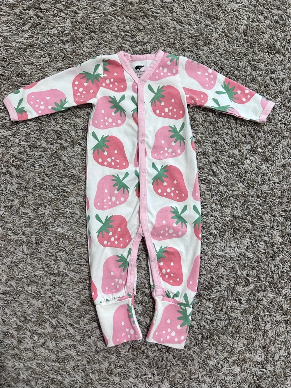 Pink Strawberry Print Kids Footed One-Piece Pajamas